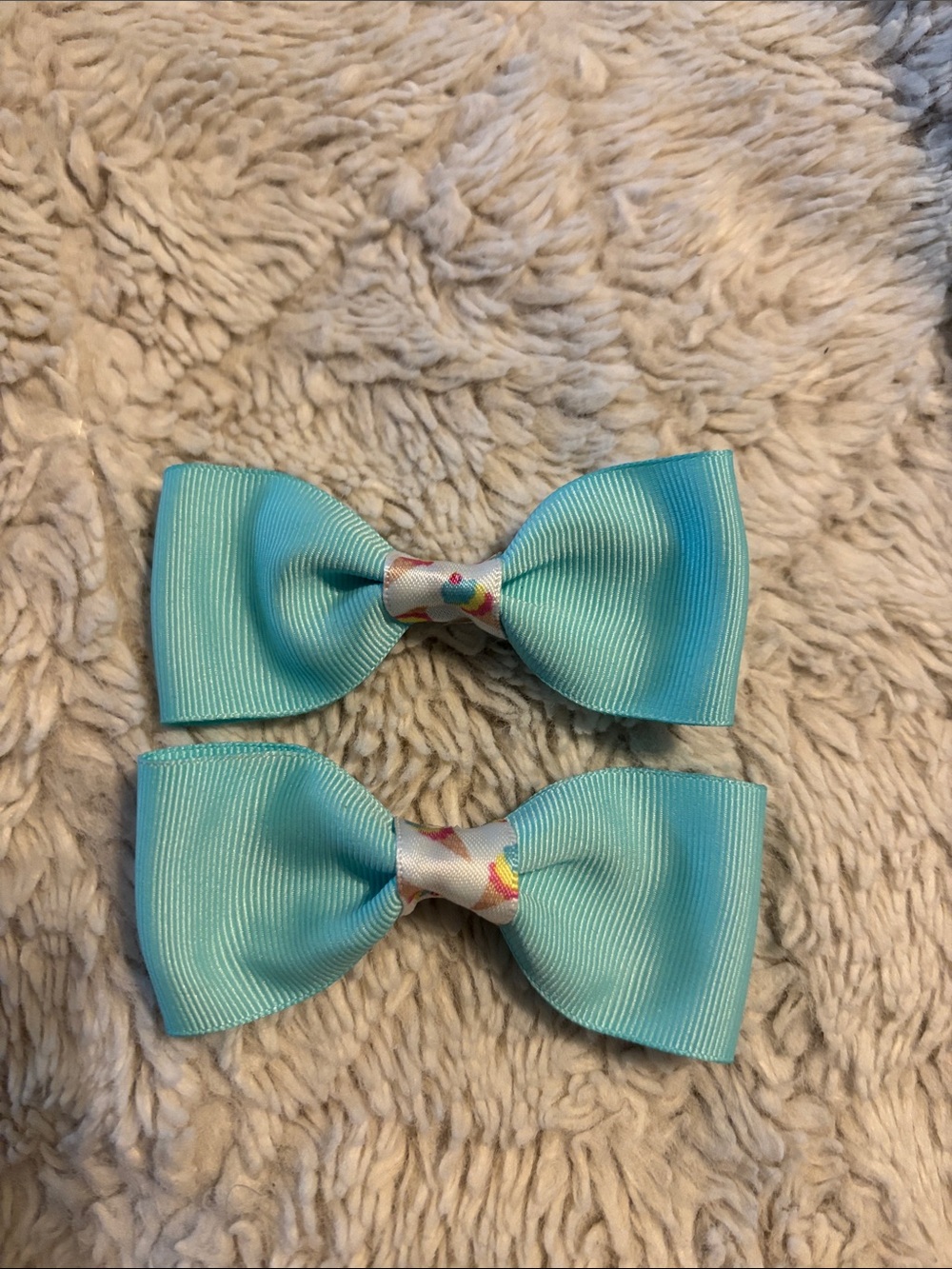 Aqua Ribbon Hair Bows - Set of 2